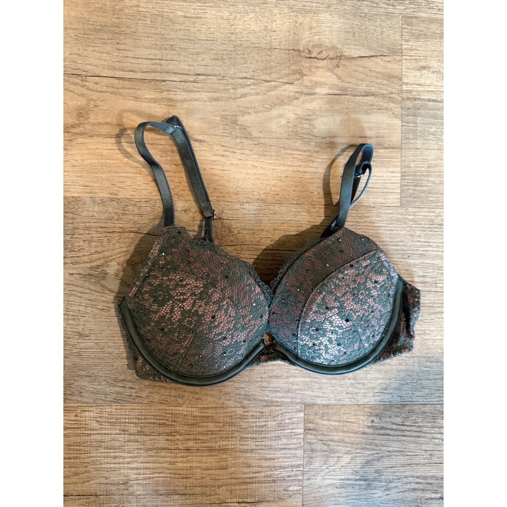 Victoria's Secret Dream Angels Push-Up Bra Green Lace Rhinestone 32B